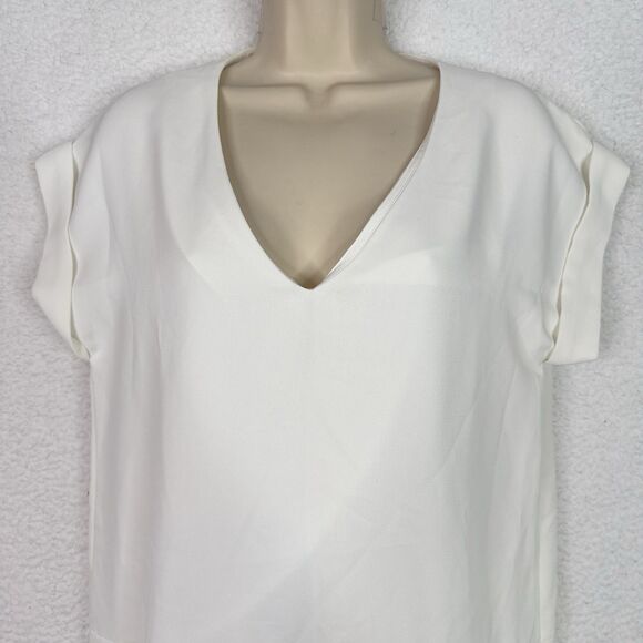 Vince White Textured Shift Dress Size S Minimalist Resort‎ V-Neck Quiet Luxury - Picture 3 of 13